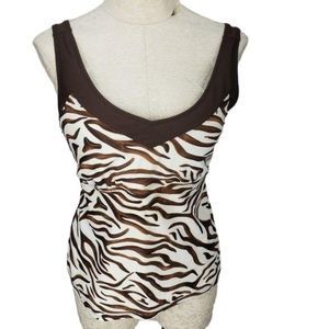 Anne Cole Brown Zebra Printed Size‎ 12 Tankini Top Swim Suit